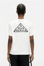 Load image into Gallery viewer, 5preview Triangle Tee white t-shirt with black triangle logo on back, official Italo Swedish design
