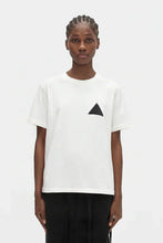 Load image into Gallery viewer, 5preview Triangle T-shirt featuring a black triangle design on white, worn by a model
